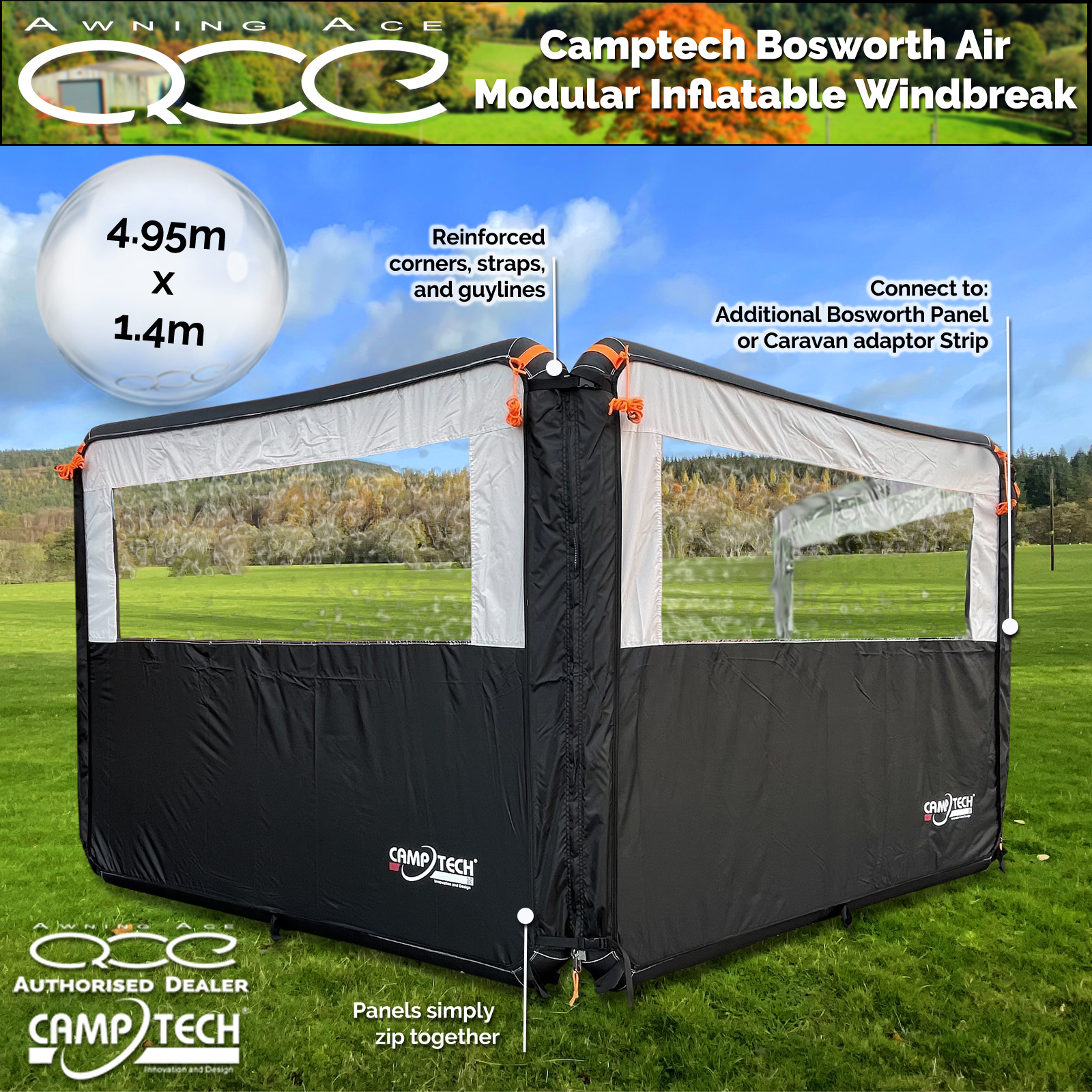 Camptech Bosworth 3 Panel Air Inflatable Windbreak - awningace.com