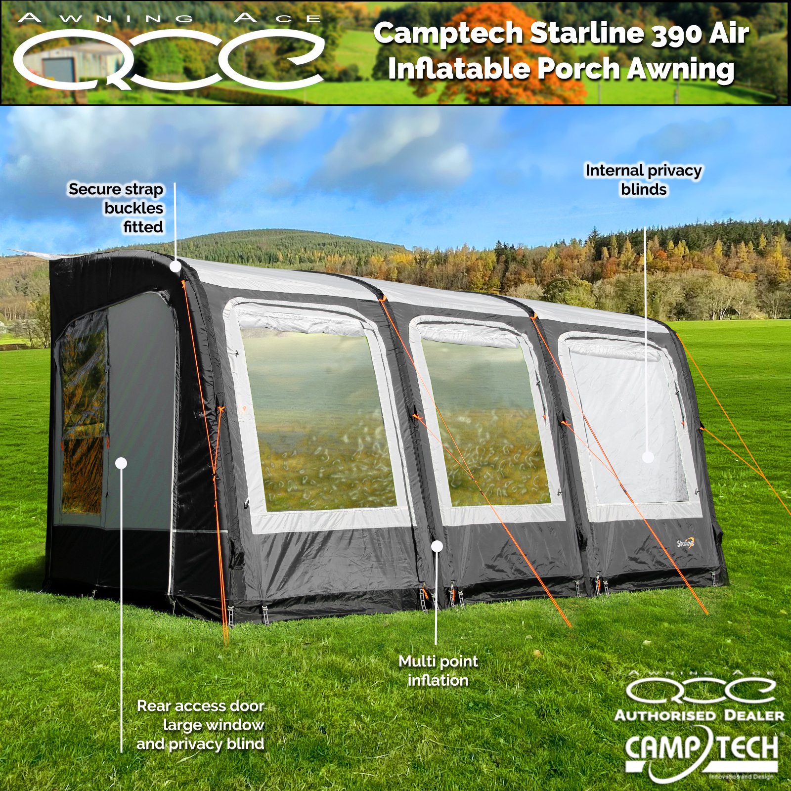 Camptech Starline 390 Air Inflatable Caravan Porch Awning