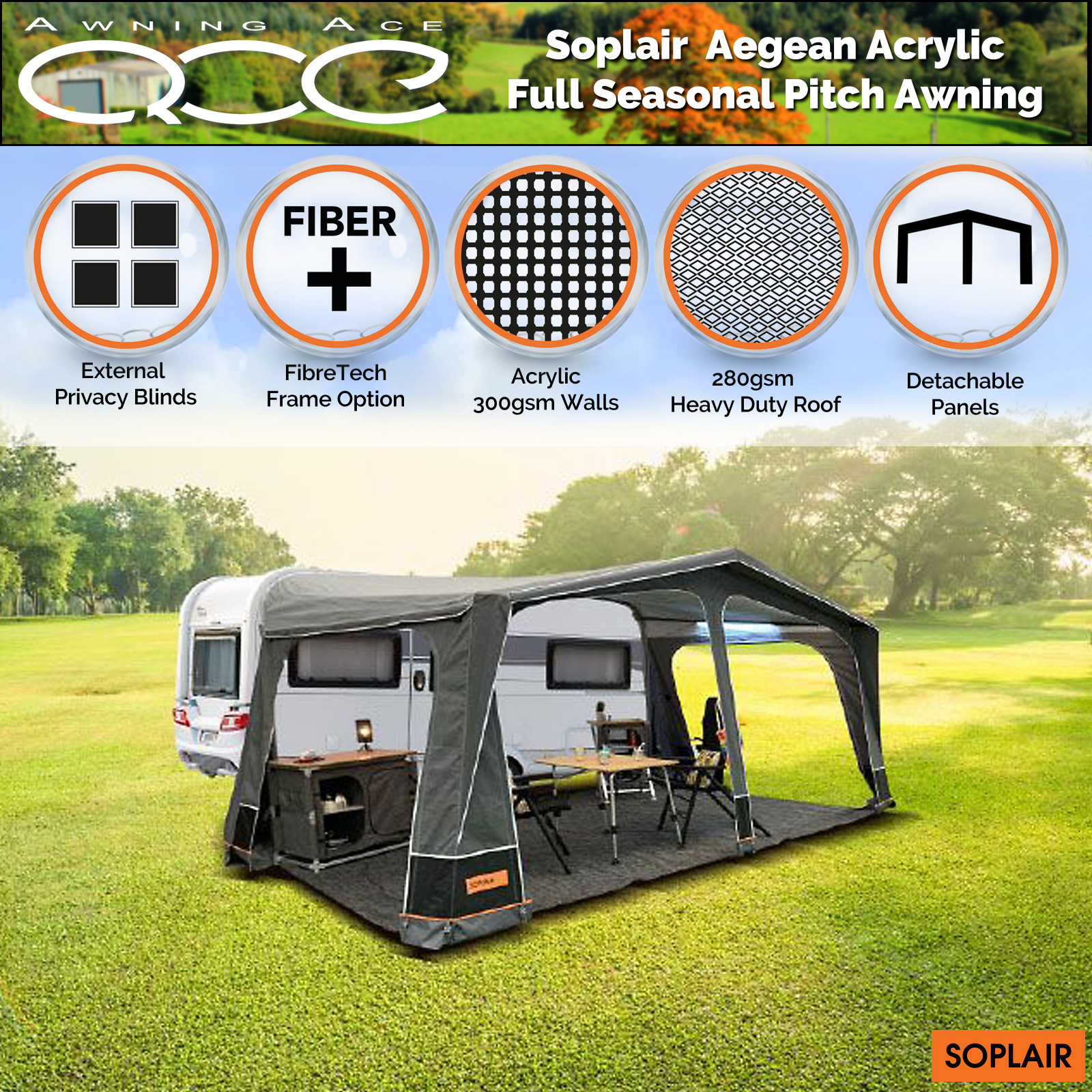 Soplair Aegean Egee Acrylic All Season Caravan Awning
