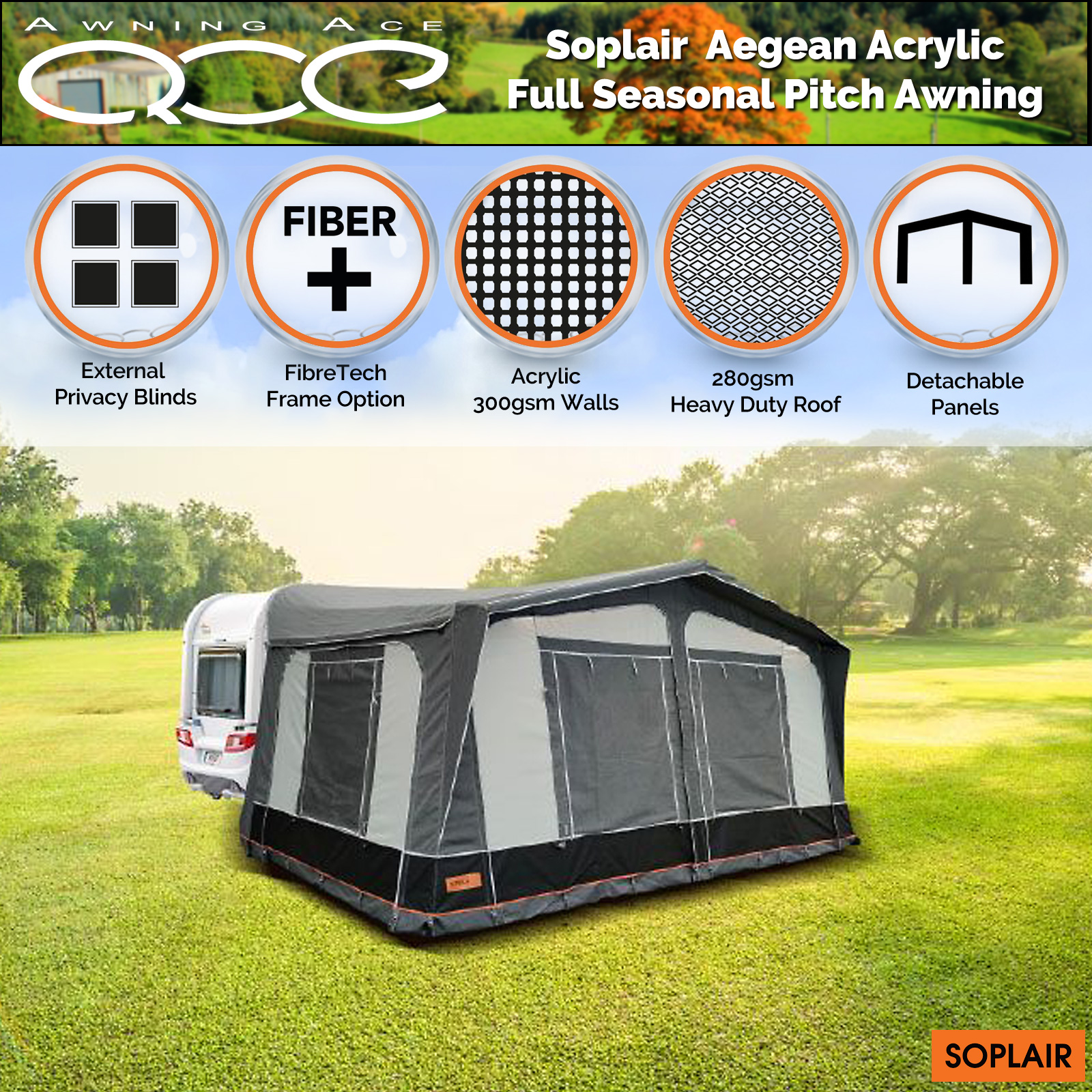 2023 All Season Full Caravan Awning for Seasonal Pitched Caravans
