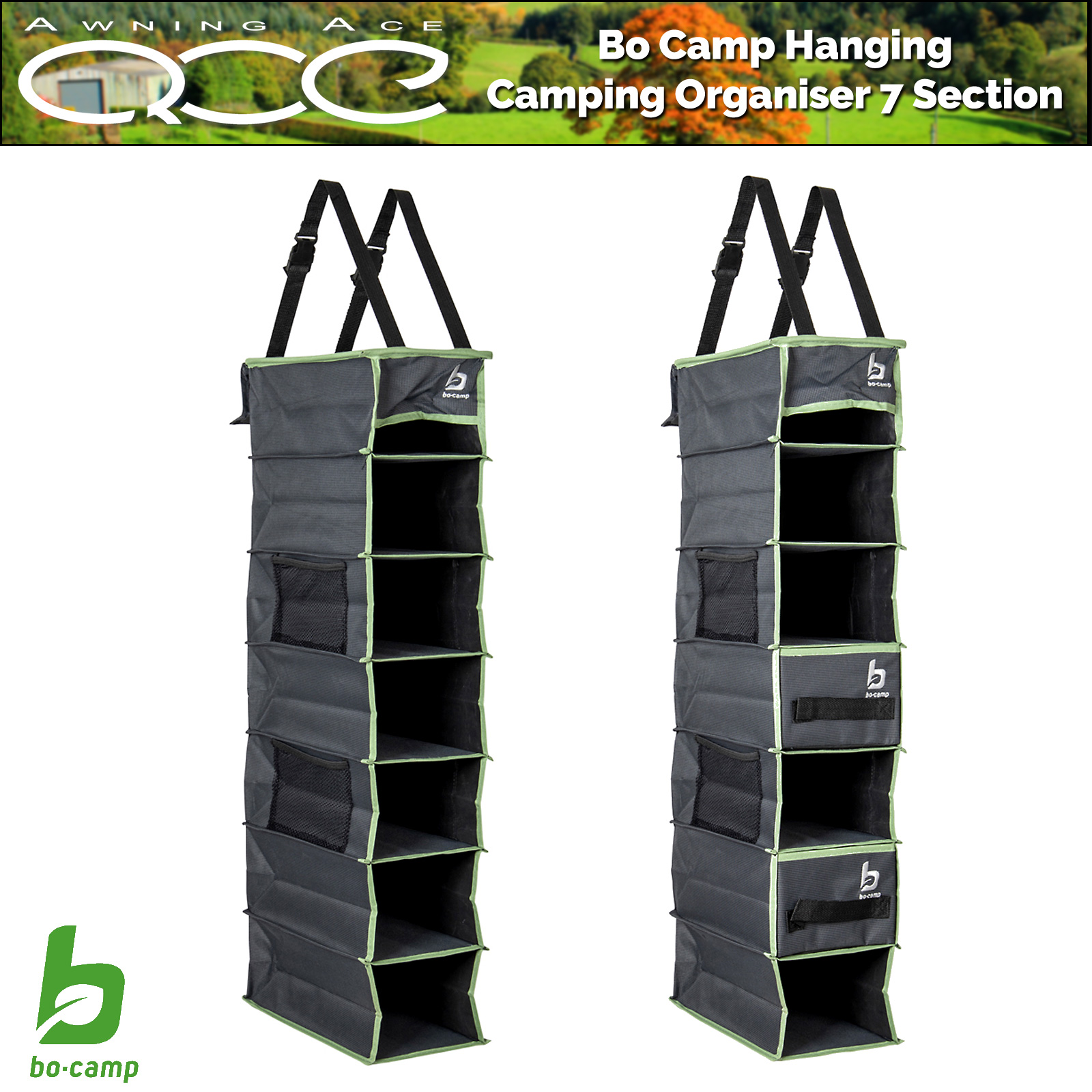 Bo-Camp Camping Hanging Organiser - 7 Section Wardrobe 