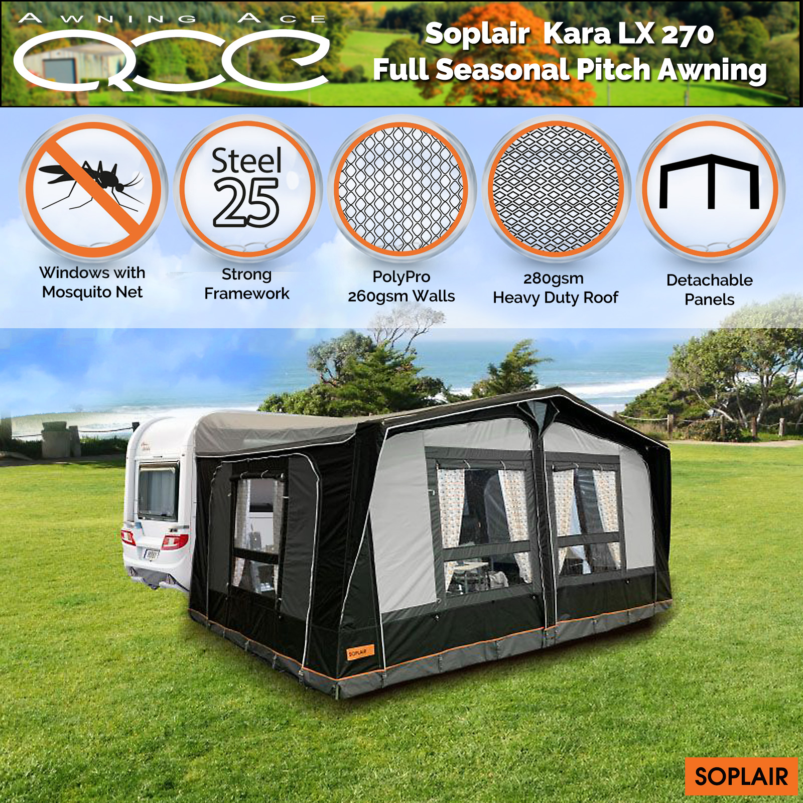 Soplair EGEE Fibra fondo 270 - Avancé caravana tradicional – Camping Sport