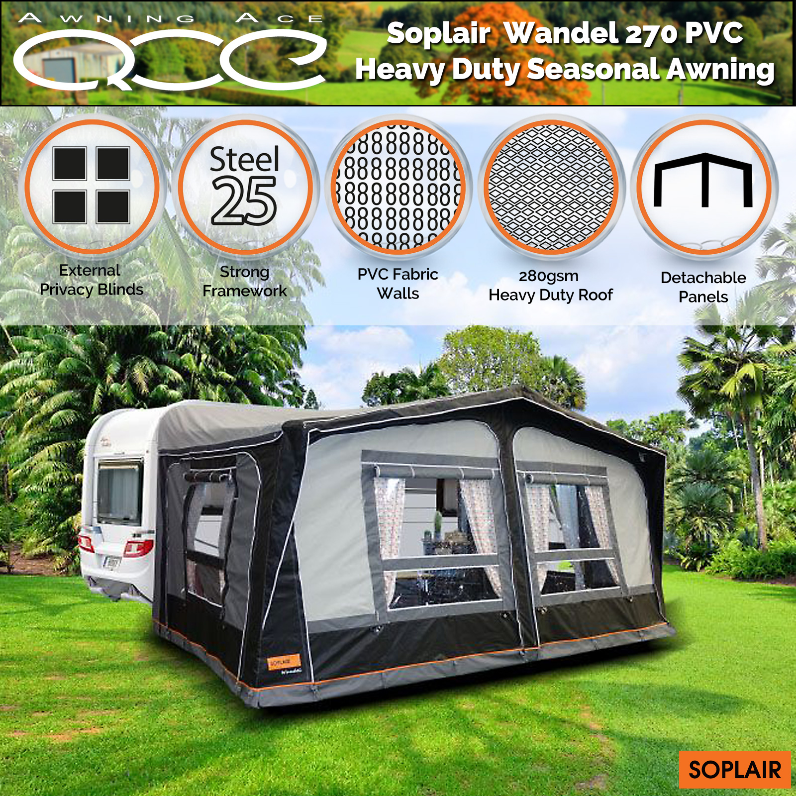 Soplair Wandel PVC Coated Luxury Caravan Awning 