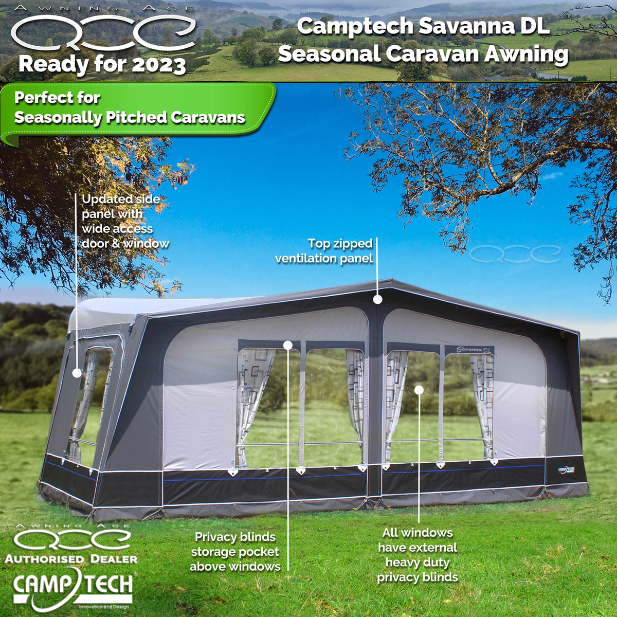Camptech Savanna DL Caravan Awning for sale Seasonal Pitch Awning with