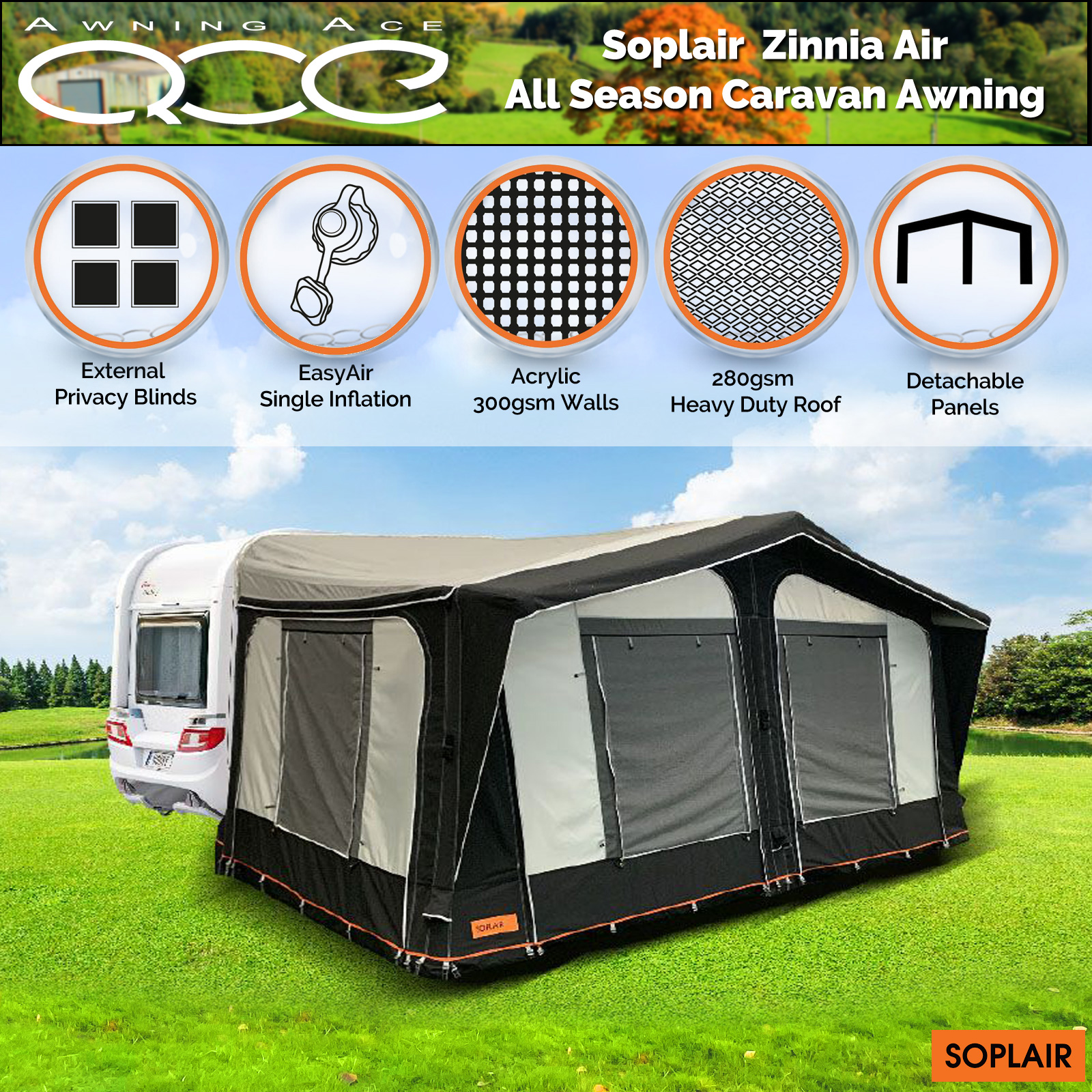 Size 16 Soplair Zinnia Air Acrylic Seasonal Caravan Awning