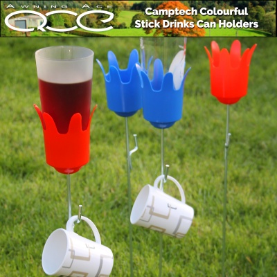 Colourful Camping Stick Type Drinks Can Glass Holder with Cup Hook - Twin Pack