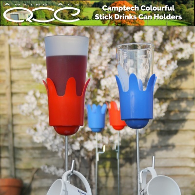 Colourful Camping Stick Type Drinks Can Glass Holder with Cup Hook - Twin Pack