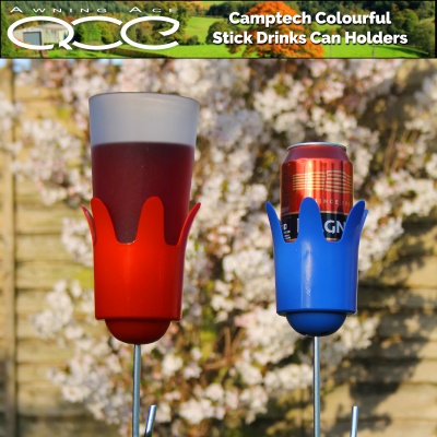 Colourful Camping Stick Type Drinks Can Glass Holder with Cup Hook - Twin Pack