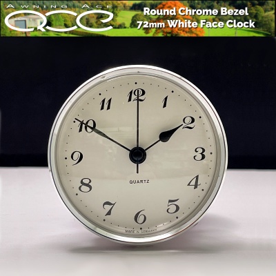 Caravan Clock Round 75mm White Face Insertion Arabic