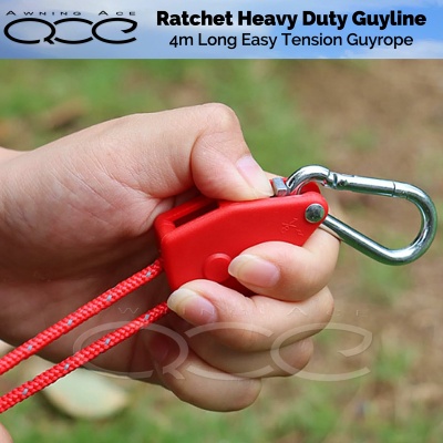Heavy Duty Red Ratchet Tension Guy Ropes (Twin Pack) - awningace.com