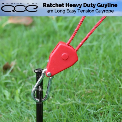 Heavy Duty Red Ratchet Tension Guy Ropes (Twin Pack) - awningace.com