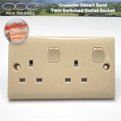 Crusader Mains Double Outlet Switched Socket Desert Sand