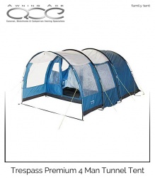 Trespass Go Further Premium 4 Man Family Tunnel Tent